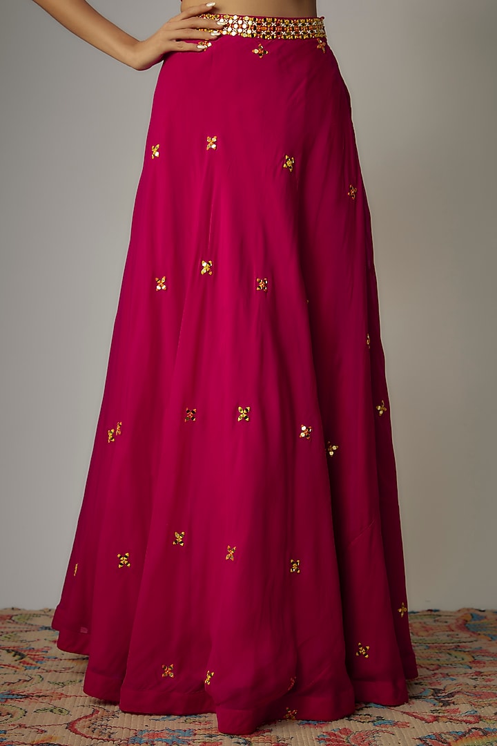 Pink Organza Thread & Mirror Embroidered Wedding Lehenga Set by VANA ETHNICS at Pernia's Pop Up Shop